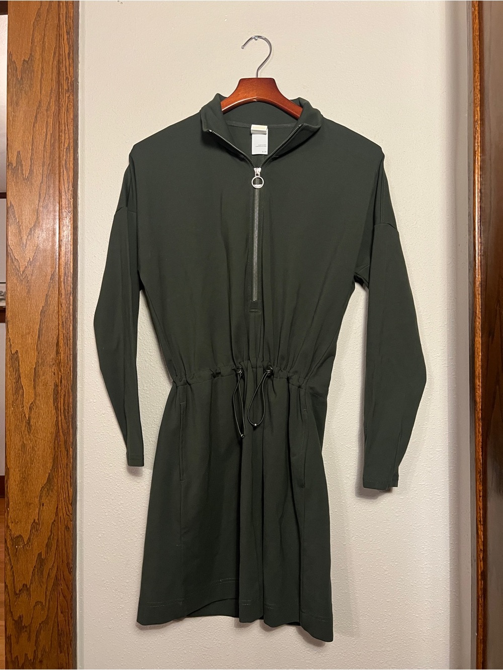 Lole Mindset Dark Olive Long-Sleeve Half-Zip Drawstring Dress